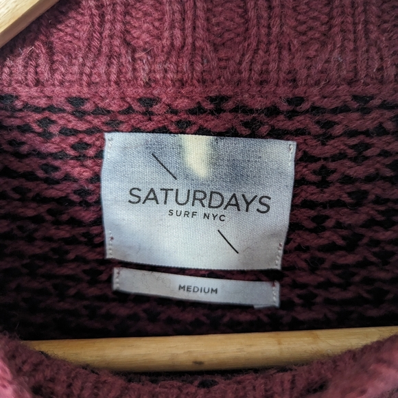 Saturdays NYC Surf Sweater, Burgundy & Black 100% Wool, Size M EUC - Picture 10 of 10